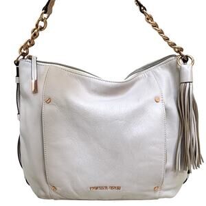 MICHAEL KORS Vanilla Leather DEVON Chain Hobo w/Tassel Rose Gold Hardware